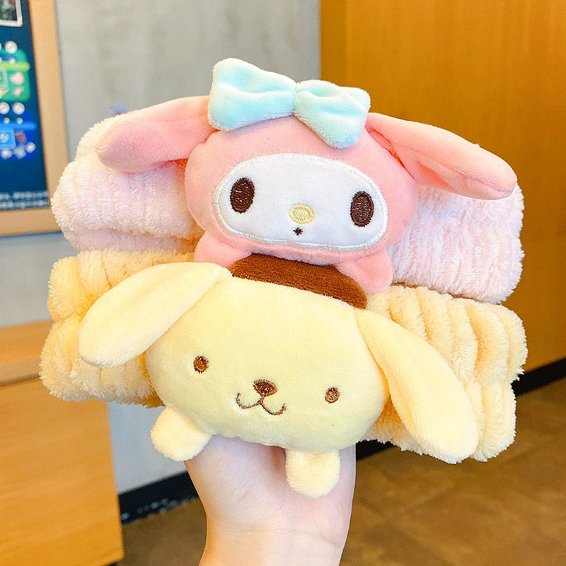 Fashion Kawaii Cinnamoroll My Melody Kuromi Plushie Bow Headband Sanrio Anime Cute Makeup Wash Hair Ring Hair Accessories Gifts