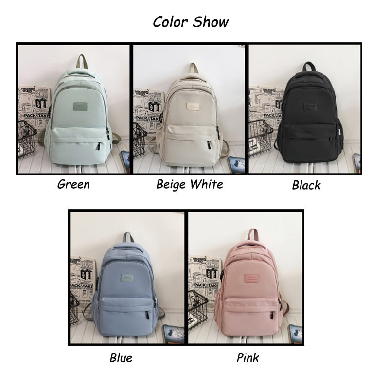 Women&#39;s Backpack Solid Color Female Multi-pocket Casual Woman Travel Bag High Quality Schoolbag for Teenage Girl Book Knapsack