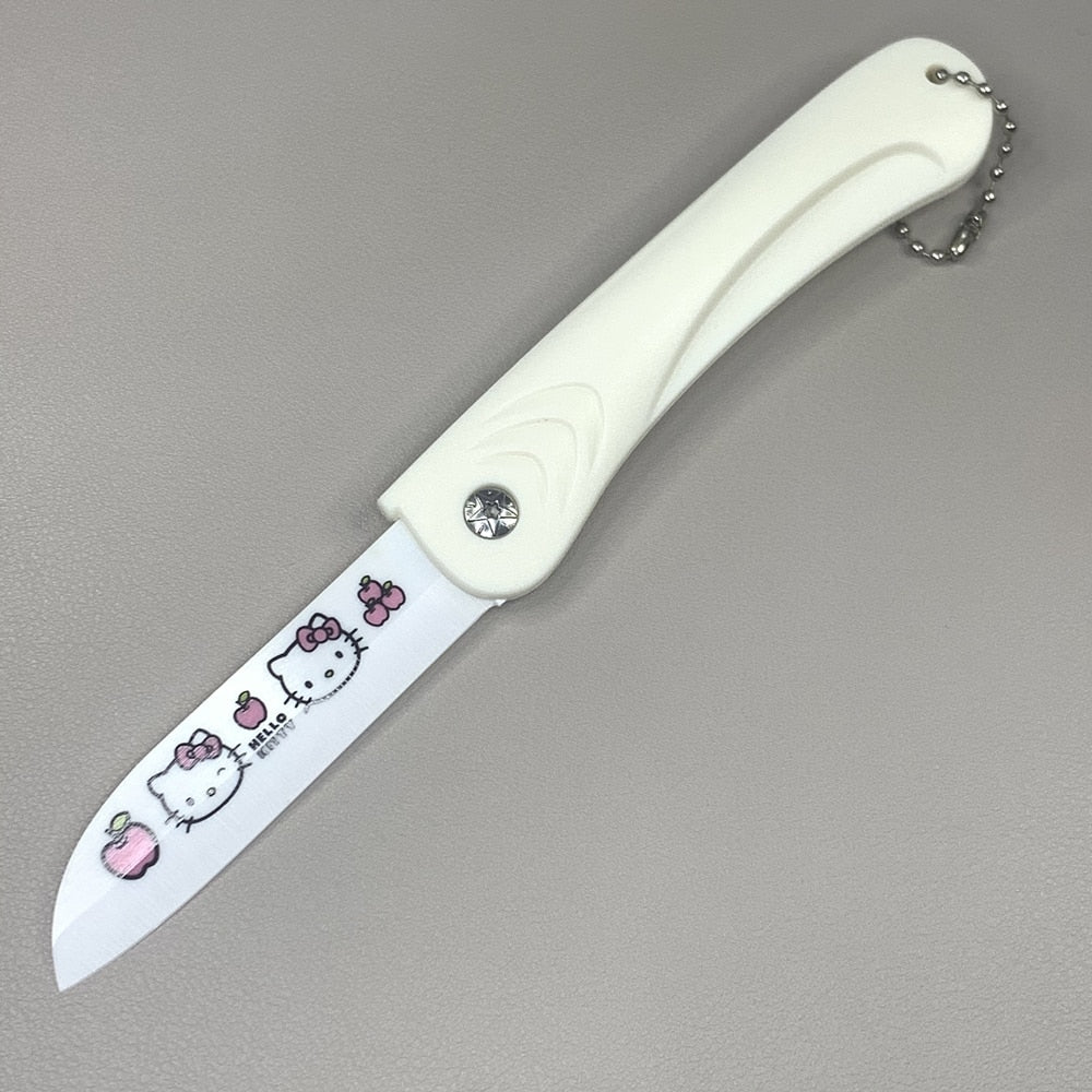 HelloKitty Ceramics Folding Home Fruit Knife Kawaii Sanrioed Anime Cartoon Series Exquisite Travel Portable Food Knife Peeler