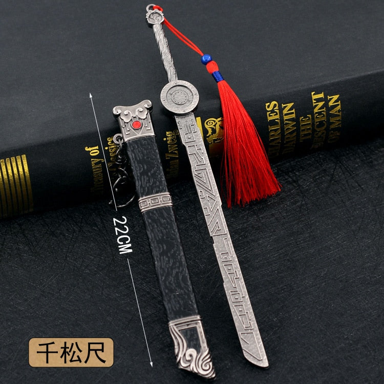 22cm Metal Sword machete Blade Espadas Manga Anime Keychain Toy Ancient Chinese Weapons Pendant Decoration Ornament Accessories