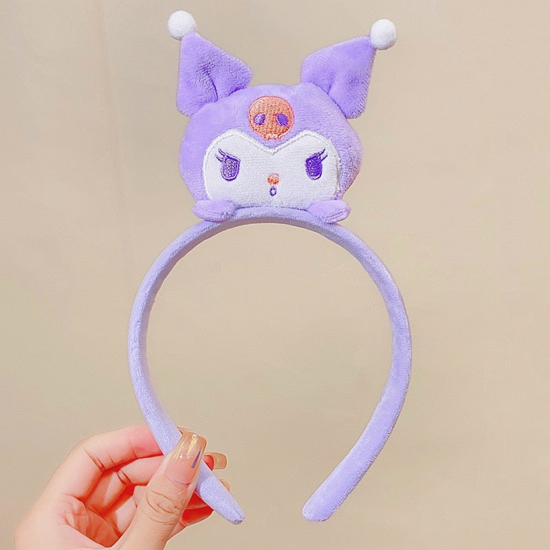 Fashion Kawaii Cinnamoroll My Melody Kuromi Plushie Bow Headband Sanrio Anime Cute Makeup Wash Hair Ring Hair Accessories Gifts