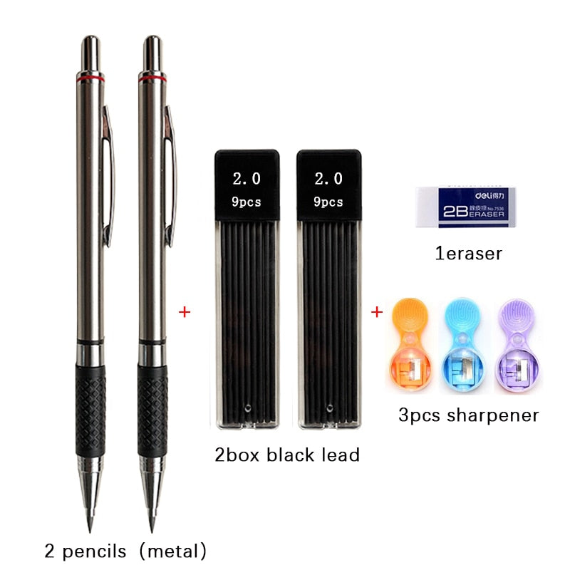 2.0mm Mechanical Pencil Set Black /Color Lead Refill 2B Automatic Pencil Students Art Sketch Painting Writing Kawaiii Stationery