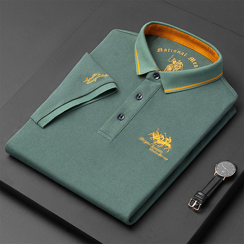 High-quality men's pure cotton embroidered POLO shirt 2023 summer new high-end business leisure sports lapel short-sleeved T-shirt