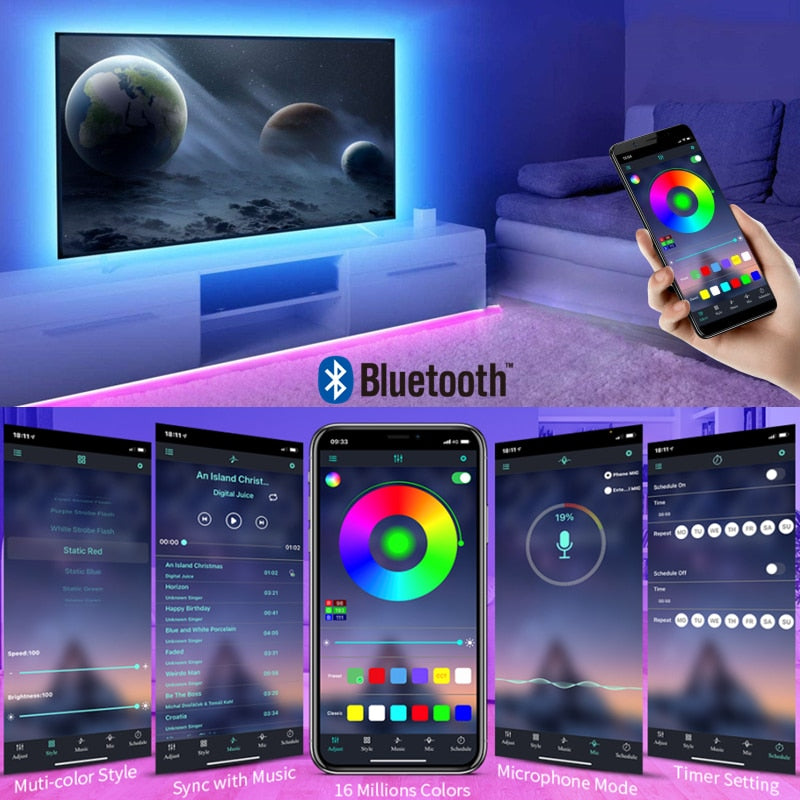 RGB 5050 Led Strip Light Bluetooth App 5V USB Led Tape Flexible Ribbon Diode Tape for TV Backlight Gaming Room Decoration