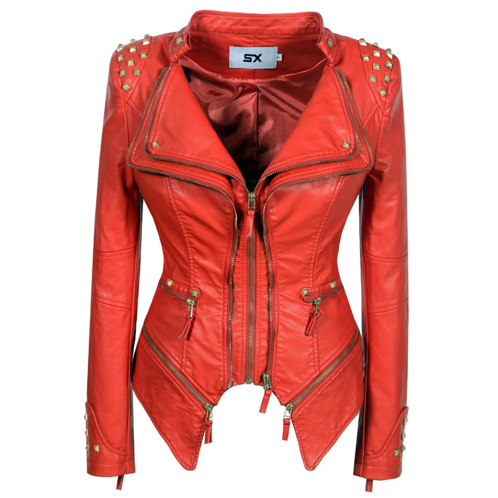 2023 women biker jacket red