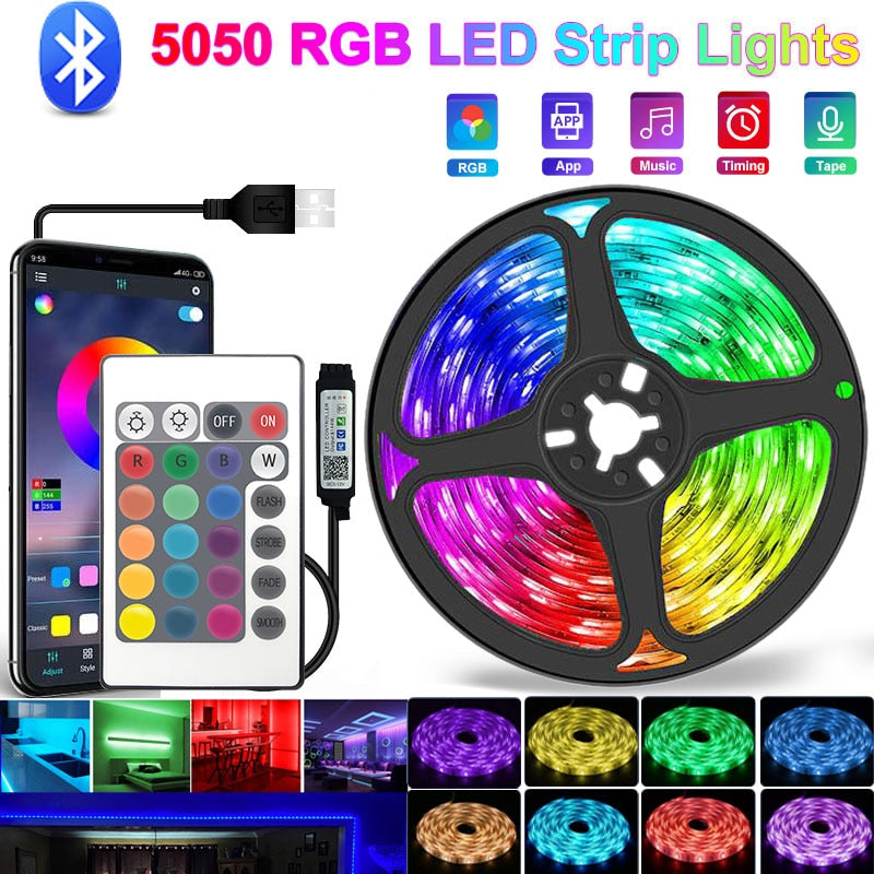 Led Strip Lights 5M Usb 5050 Gaming Room Decoration 5V 20M Led Ribbon Bluetooth Rgb Tape Led Wall Living Room Flexible Band